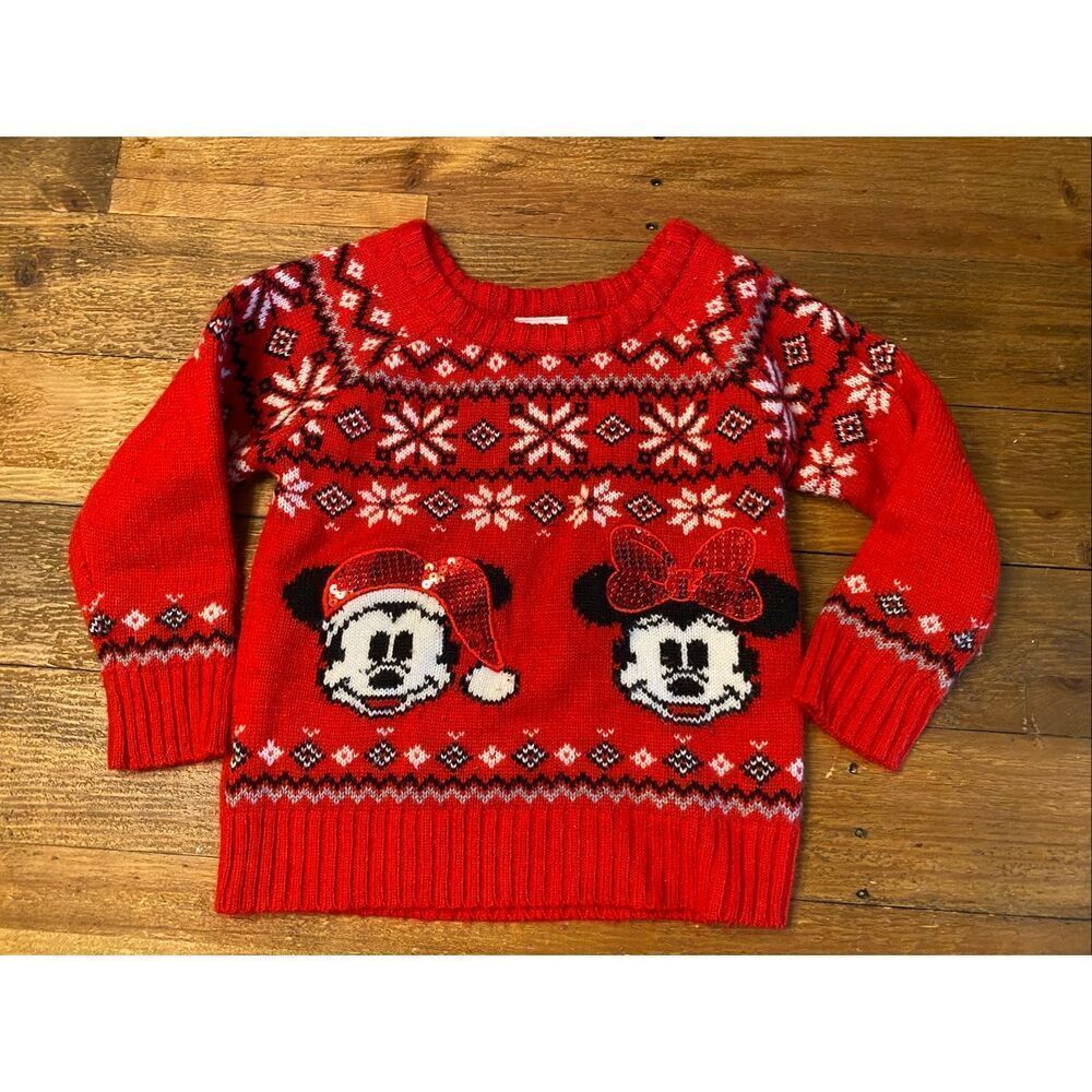 Disney 3T Minnie Mickey red holiday Christmas knit sweater